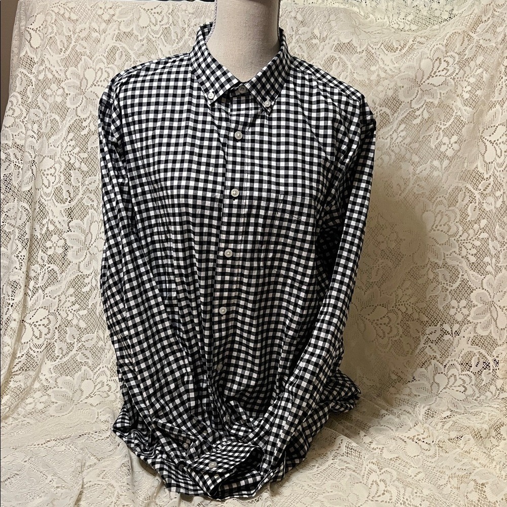 Club Room Mens XL Black White Gingham Check Button Down Long Sleeve Shirt